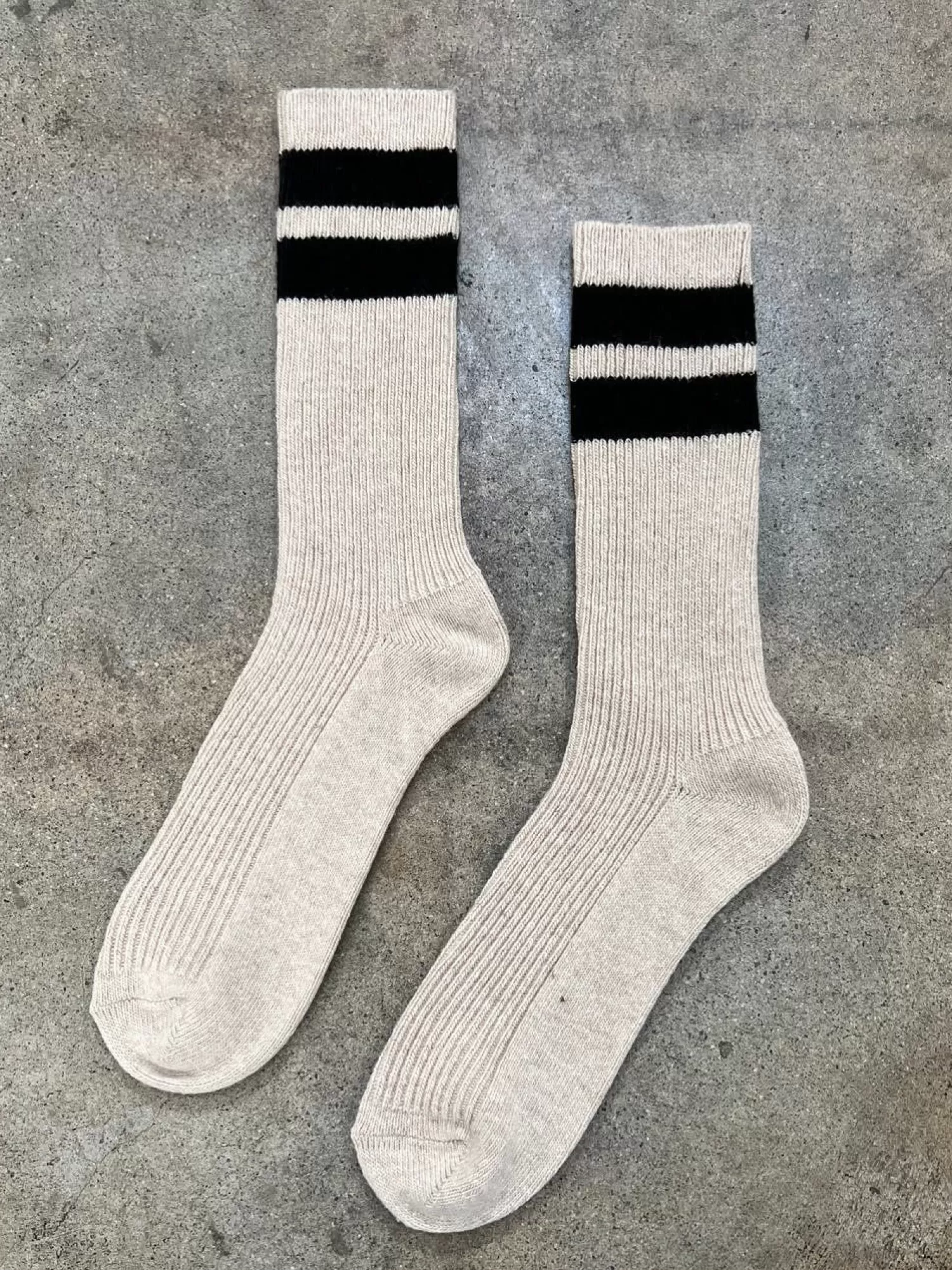 Le Bon Shoppe Chaussettes Grandpa Varsity Oatmeal Black Stripe New