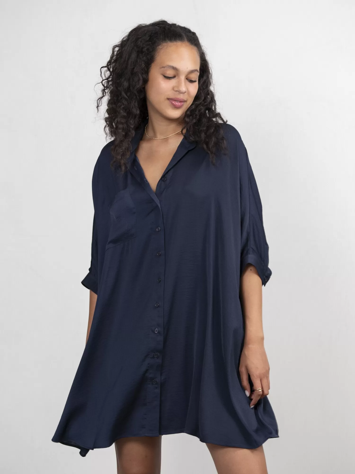 Les Soeurs Robe Chemisier En Satin Mason Dark Blue Online