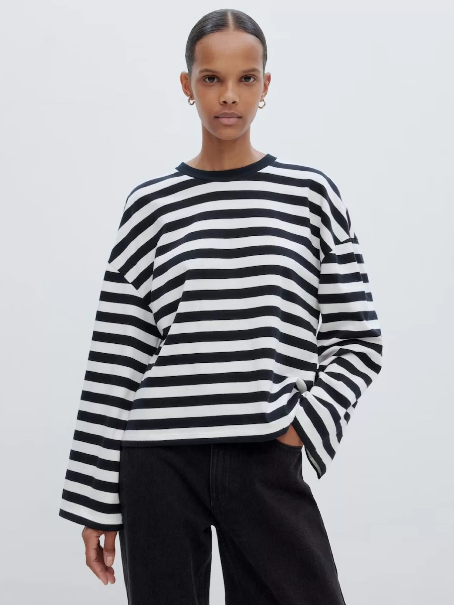 Edited T-Shirt Raye A Manches Longues Delfia Black & Creme Stripes Fashion