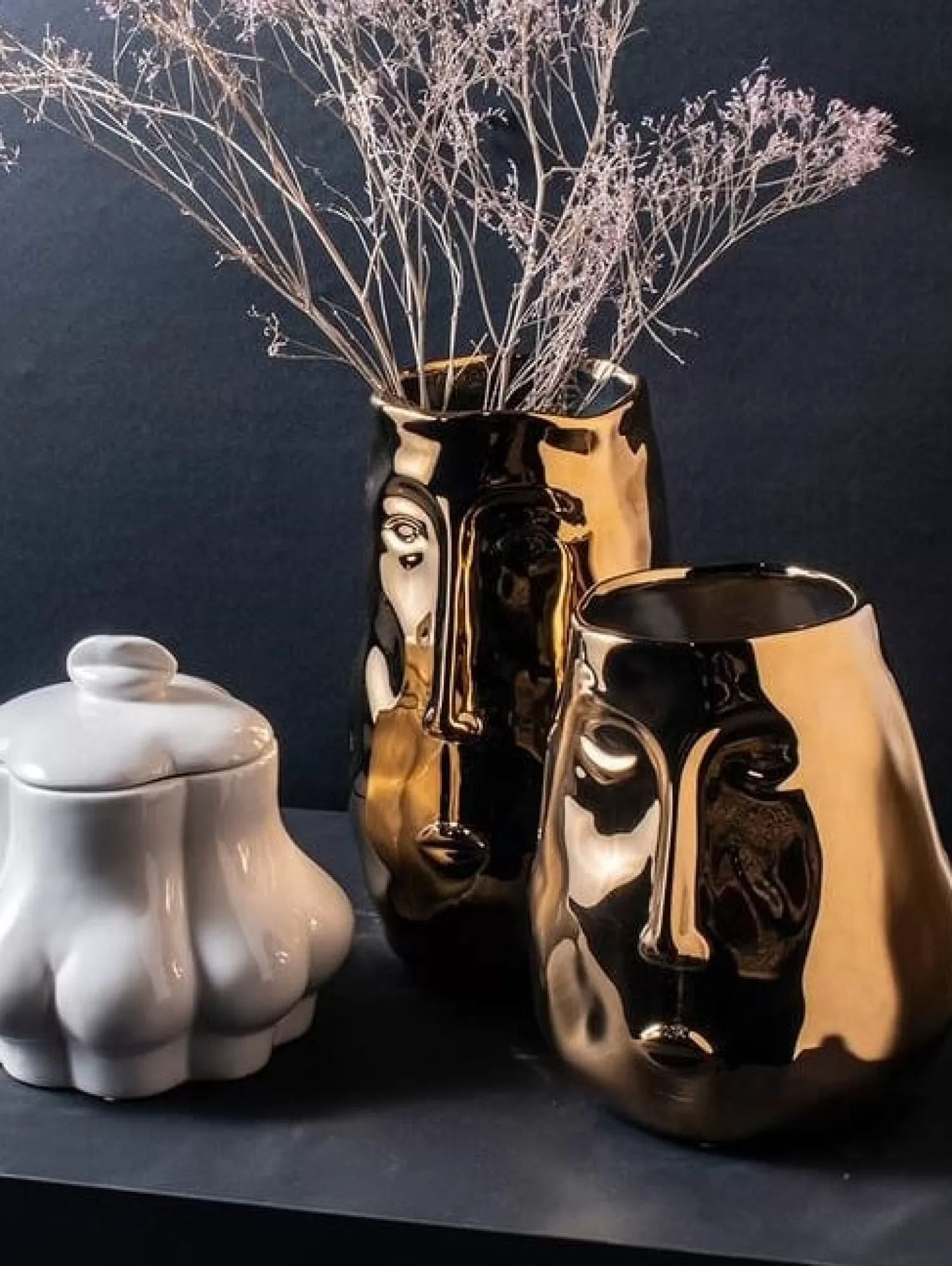 Gusta Vase Dore Avec Visage Gold Best